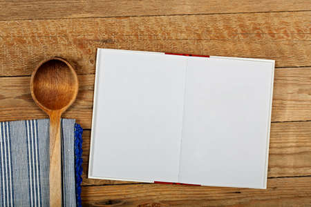 open cookbook with blank pages for backgroundsの写真素材
