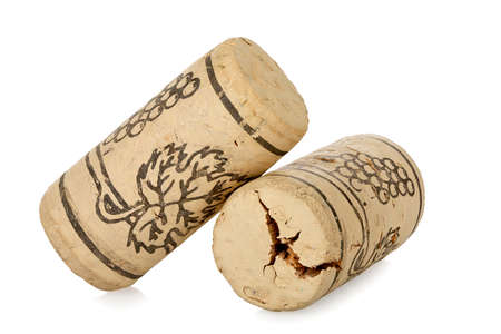 corks from wine bottles isolated on whiteの写真素材