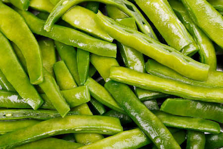 close-up of freshly boiled runner beans