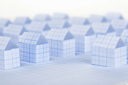 miniature paper houses made with millimeter paperの写真素材