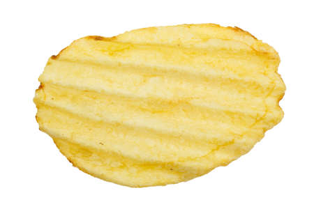 macro of potato chip isolated on whiteの写真素材
