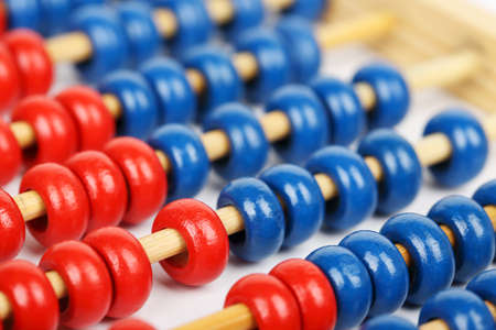 closeup of a blue and red abacus, full frameの写真素材