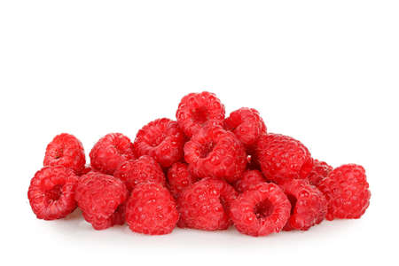 pile of ripe raspberries isolated on white backgroundの写真素材