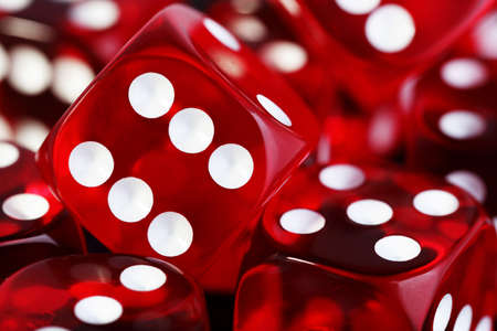 closeup of many red transparent dices