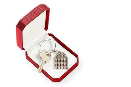 house key on giftbox isolated on white
