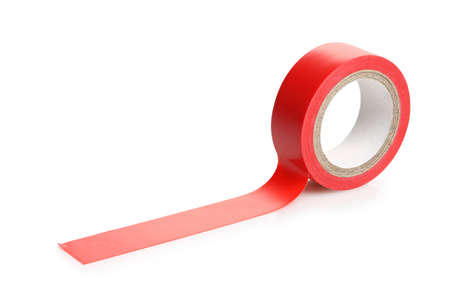 single red insulating tape isolated on whiteの写真素材