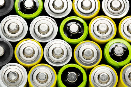 top view of colorful used batteries, aa size