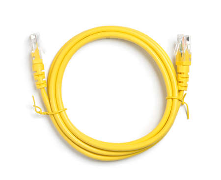 yellow internet cable isolated on white