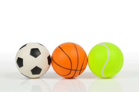 soccer ball, basketball and tennis ball isolated on whiteの写真素材