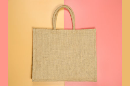 sackcloth handbag on colorful backgroundの写真素材