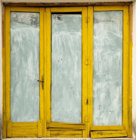 yellow old doors with white painted glass