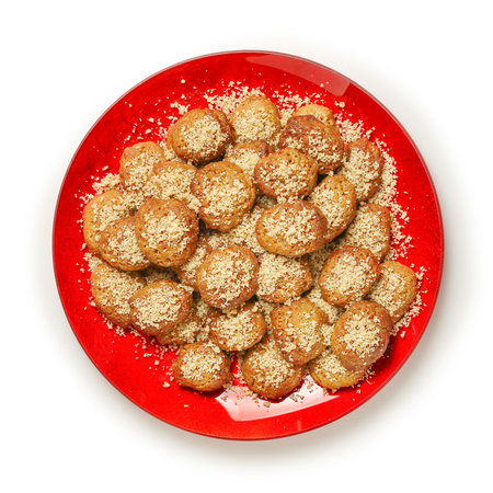 melomakarona on plate, greek xmas dessert with walnuts and honey syrupの写真素材