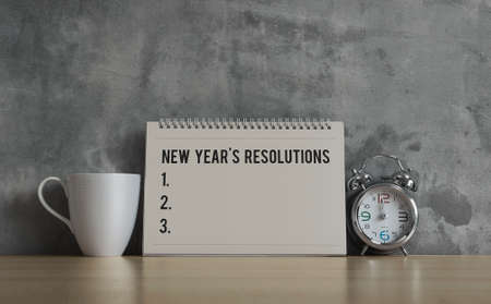 New Year resolutions, notes, goals, post, memo or action plan concept. Calendar with blank space for...
