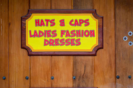 Wood sign for hats and caps の写真素材
