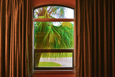 Autumn view from opened windowの写真素材