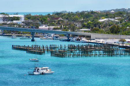 The boat is heading into port for mooringの写真素材