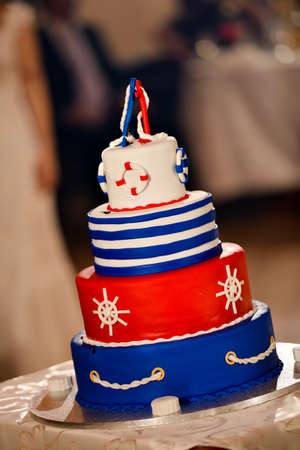 Happy wedding day navy cake with red and blue colorsの写真素材