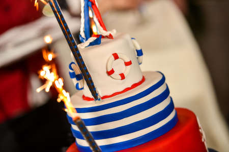 Happy wedding day navy cake with red and blue colorsの写真素材