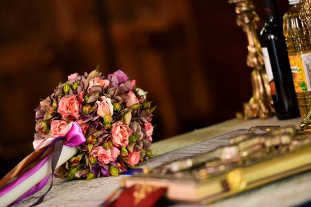 Wedding table in churchの写真素材
