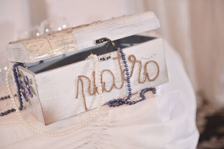 Box for gifts on a wedding day. Piatra = Stone (on a Romanian language)