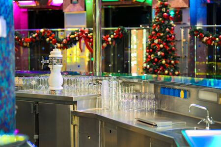 Bar which awaits its customers with Christmas decorations in backgroundの写真素材