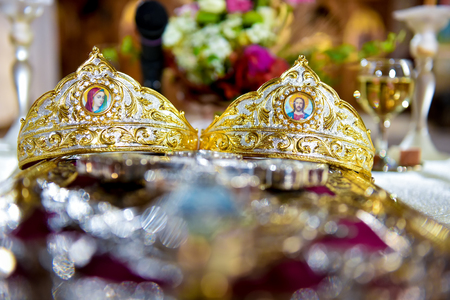 Crowns wedding in the church in natural lightの写真素材