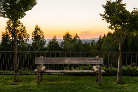 Bench at sunset garden