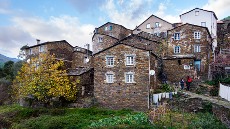 Arganil, portugal - December 1, 2017: Houses in shale and slate, Historic village of Piodao, Serra do Acor, Arganil Portugalのeditorial素材