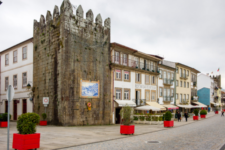 Ponte de Lima, Portugal - May 2, 2018 : Ponte de Lima is characterized by its medieval architecture and the surrounding area, bathed by the Rio Lima. It is one of the oldest villages in Portugal. Viana do Castelo, Portugalのeditorial素材