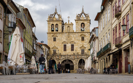 Braga, Portugal - May 13, 2018 : Architecture that is near the Cathedral of Braga, tourists and pilgrims, Portugal.のeditorial素材