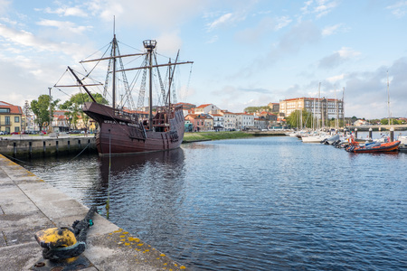 Vila do Conde, Portugal - June 01, 2018 : Sunny day by the the Portuguese ship of the 16th century round ship Porto district, Portugalのeditorial素材