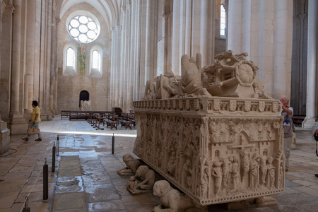 Alcobaca, Portugal - September 22, 2018 : Details inside the monastery of Alcobaca Leiria District, Portugalのeditorial素材