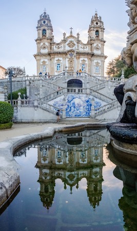 Lamego, Portugal - October 5, 2018 : Tourists and pilgrims visit the Sanctuary of Our Lady of Remedies ,District Viseu, Portugalのeditorial素材