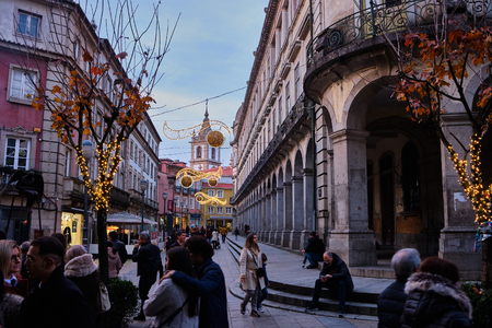 Braga, Portugal - December 23, 2018: In the holiday season the streets of the city fill with people. Braga, Portugal.のeditorial素材