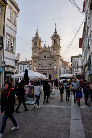 Braga, Portugal - December 23, 2018: In the holiday season the streets of the city fill with people. Braga, Portugal.のeditorial素材
