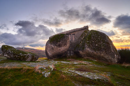 Fafe, Portugal - January 20, 2019 : Famous house of the boulder, considered by some the most strange building in the world Fafe, Portugal