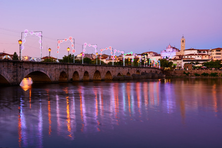 Mirandela, Portugal - July 20, 2014 : View of the pedestrian bridge over the Tua River in Mirandela, portugalの写真素材