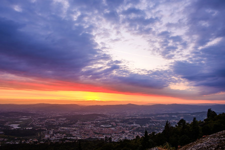 Guimaraes, portugal - July 6, 2019: Sunset top of the hill Penha, Guimaraes Portugalのeditorial素材