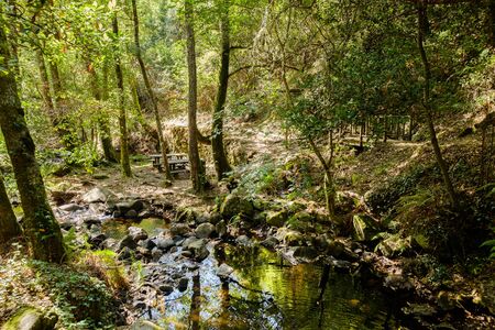 Waterfall Pedra Ferida, Coimbra, Portugalの写真素材