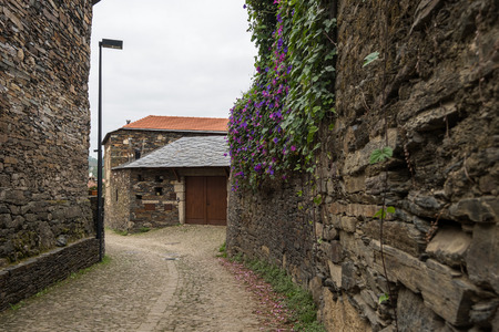 Penafiel, Portugal - September 29, 2019: Quintandona, a Portuguese village of singular architecture and its buildings in slate, granite and slate stone. Penafiel, Portugal.のeditorial素材