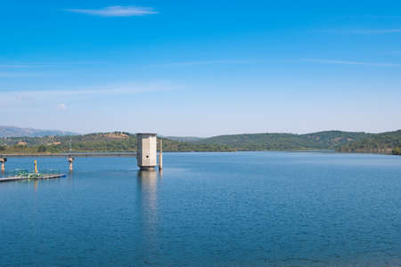 Macedo de Cavaleiros, Portugal - August 28, 2021 : Azibo reservoir, river beach, Braganca District, Portugalのeditorial素材