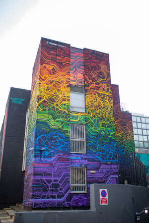 Colorful Abstract Mural on a Building with Bright Sky in East Londonのeditorial素材