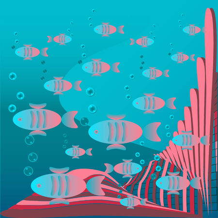 Magic fish floating in the sea and coral background illustrationのイラスト素材