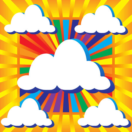Colorful illustration background of  sky with clouds and rays sunbeam for your textのイラスト素材