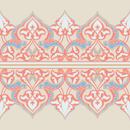 Vector ornate seamless floral pattern in Eastern style. Ornamental vintage pattern for wedding invitations, birthday and greeting cards. Traditional vintage decor brown and white colors.のイラスト素材