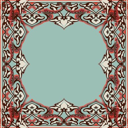Vector ornate frame in Eastern style. Gorgeous element floral for design, place for text. Ornamental vintage pattern for invitations, birthday and greeting cards. Traditional outline decor.のイラスト素材