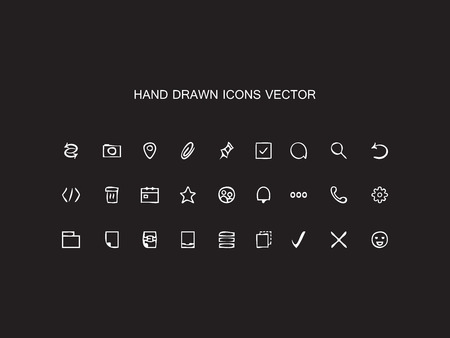 Abstract vector Hand drawn outline web icons set  Office on black backgroundのイラスト素材