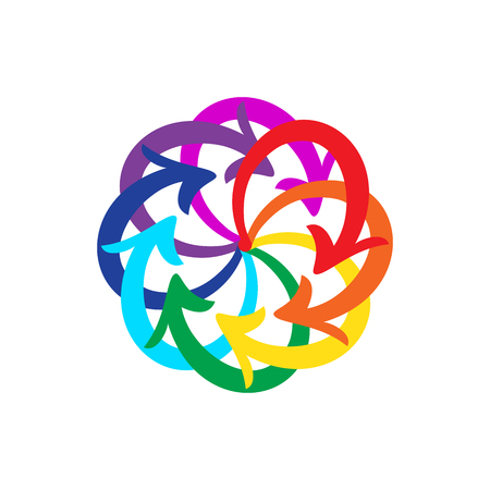 Vector rainbow colors arrows circle diagram on white backgroundのイラスト素材