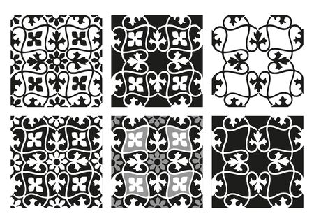 Vector set of seamless floral patterns black and white vintage backgrounds collectionのイラスト素材