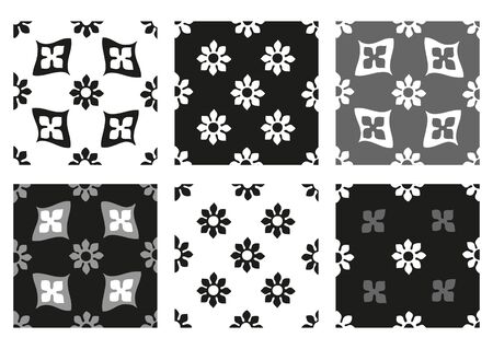 Vector set of seamless floral patterns black and white vintage backgrounds collectionのイラスト素材